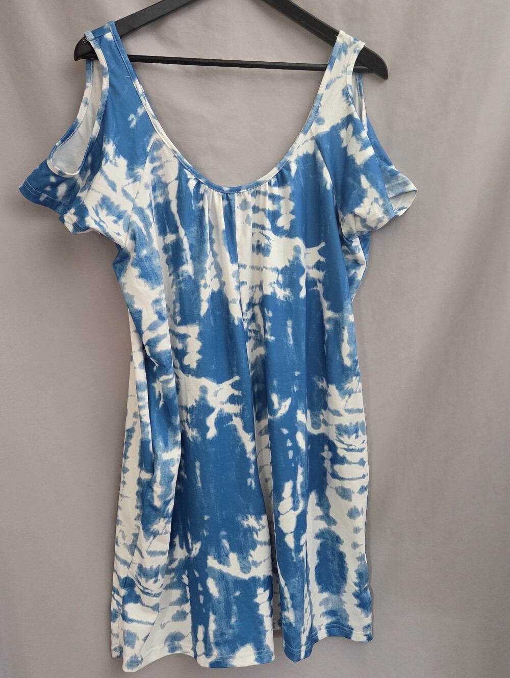 Blue and White Tie-Dye Cold-Shoulder Women’s Romper